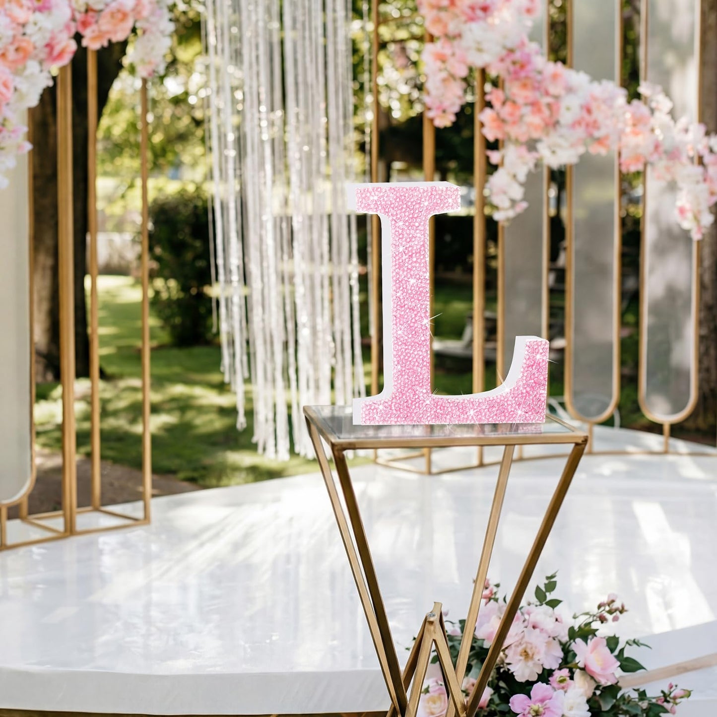 Qunclay Pink Crystal Diamond Letter Wall Decor, Glitter Wooden Bling