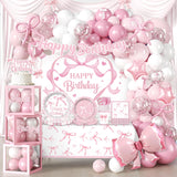 Cocomigo 251pcs Coquette Birthday Decorations, All-in-1 Pink Bow