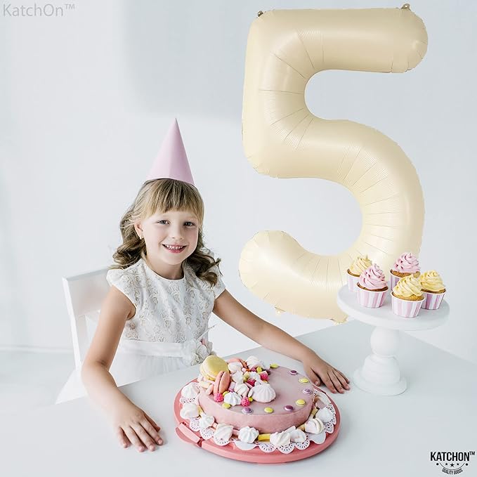 KatchOn, Gaint Cream White 5 Balloon Number - 40 Inch | 5 Birthday
