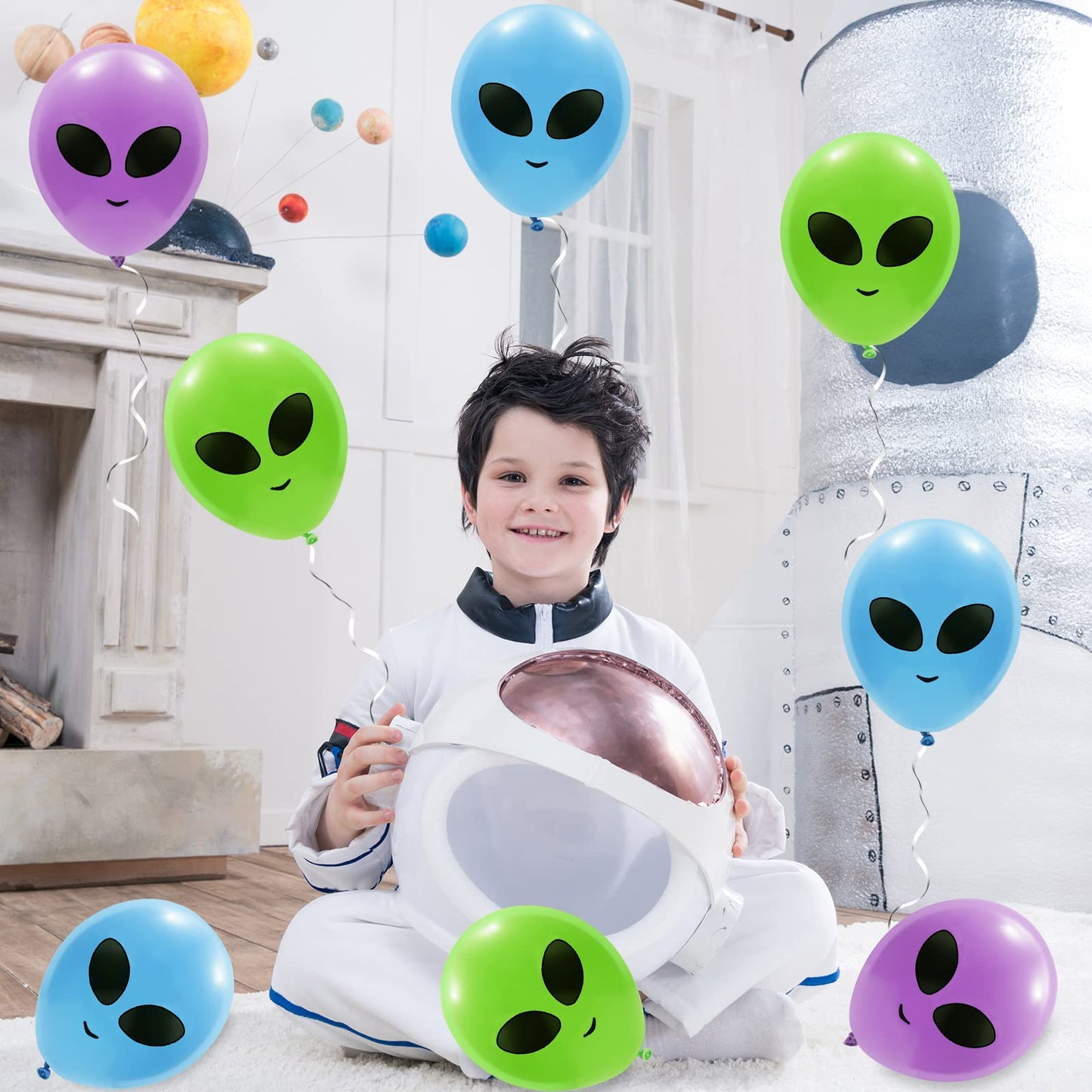 65Pcs Alien Balloons Green Blue Purple Alien Party Latex
