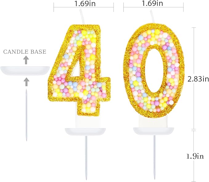 40th Birthday Candle for Cake, Colorful Macaron Numeral Candles for