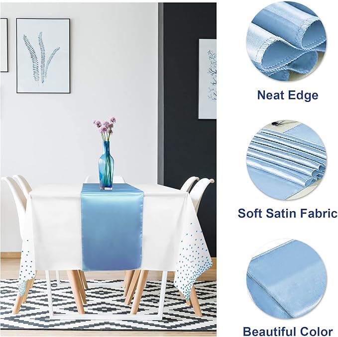 8Pack Disposable Plastic Tablecloths and Satin Table Runner Set White