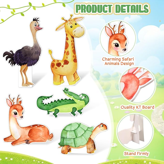 5 Pcs Large Jungle Safari Animal Cardboard Cutouts 16.5 to 26.4 inch