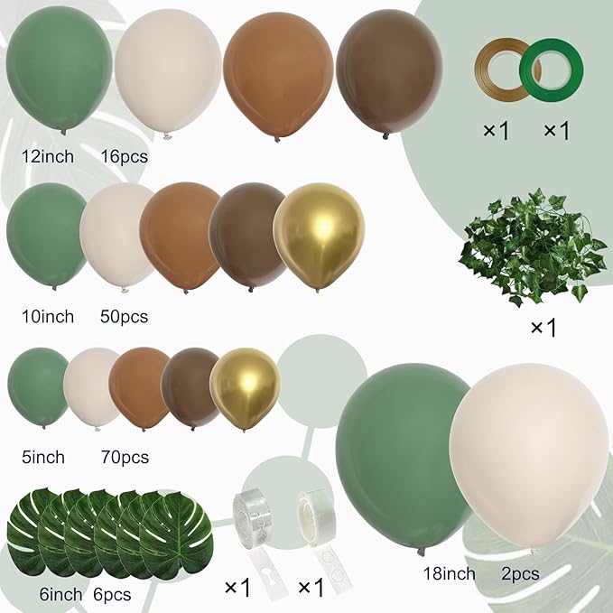 PERPAOL 148pcs Woodland Safari Jungle Wild One Balloon Garland Arch