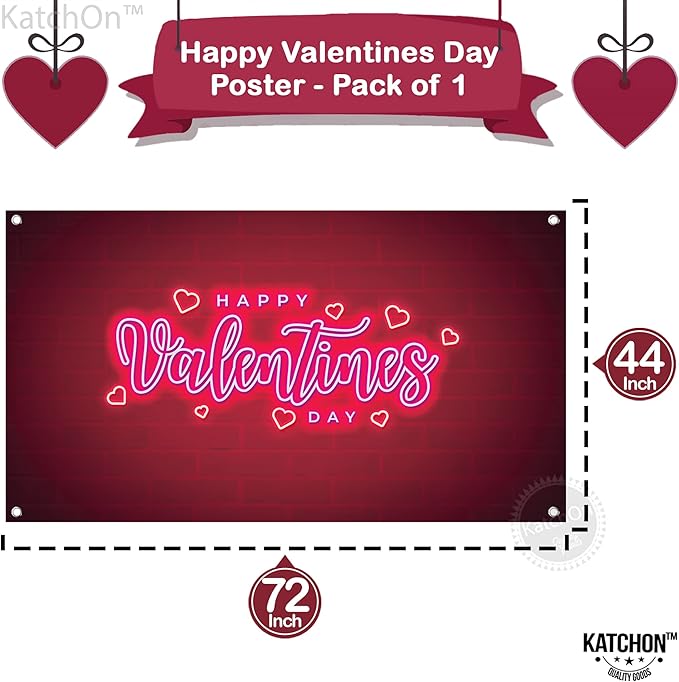 Happy Valentines Day Banner XtraLarge 72x44 Inch Neon Valentines Day