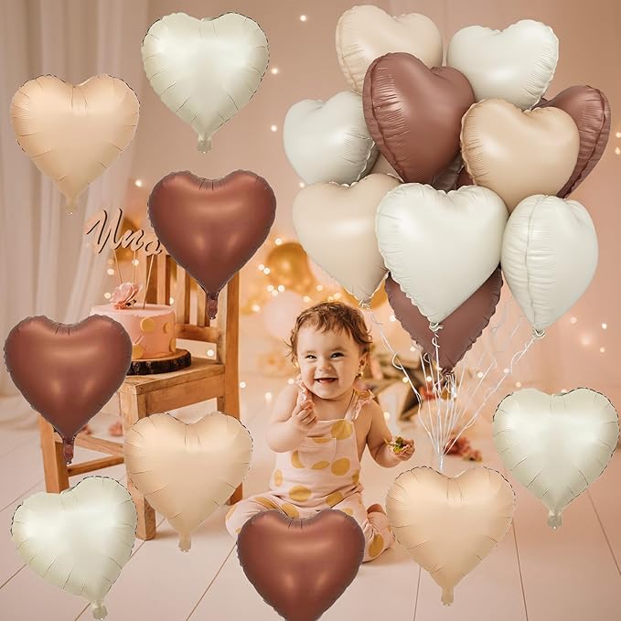 Cream Brown Heart Balloons, 12Pcs Brown Apricot Foil Balloons, Beige