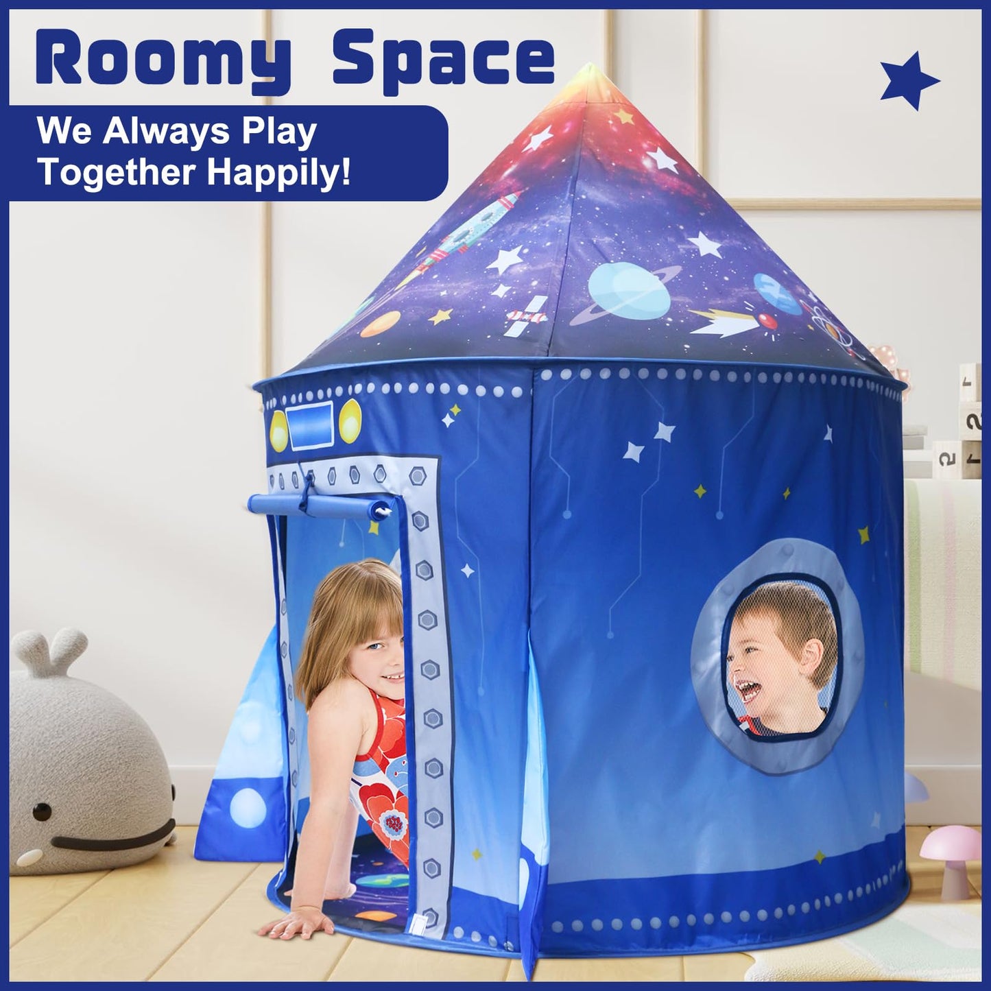 Kaivee Rocket Ship Space Pop Up Play Tent for Kids-Astronaut Pretend