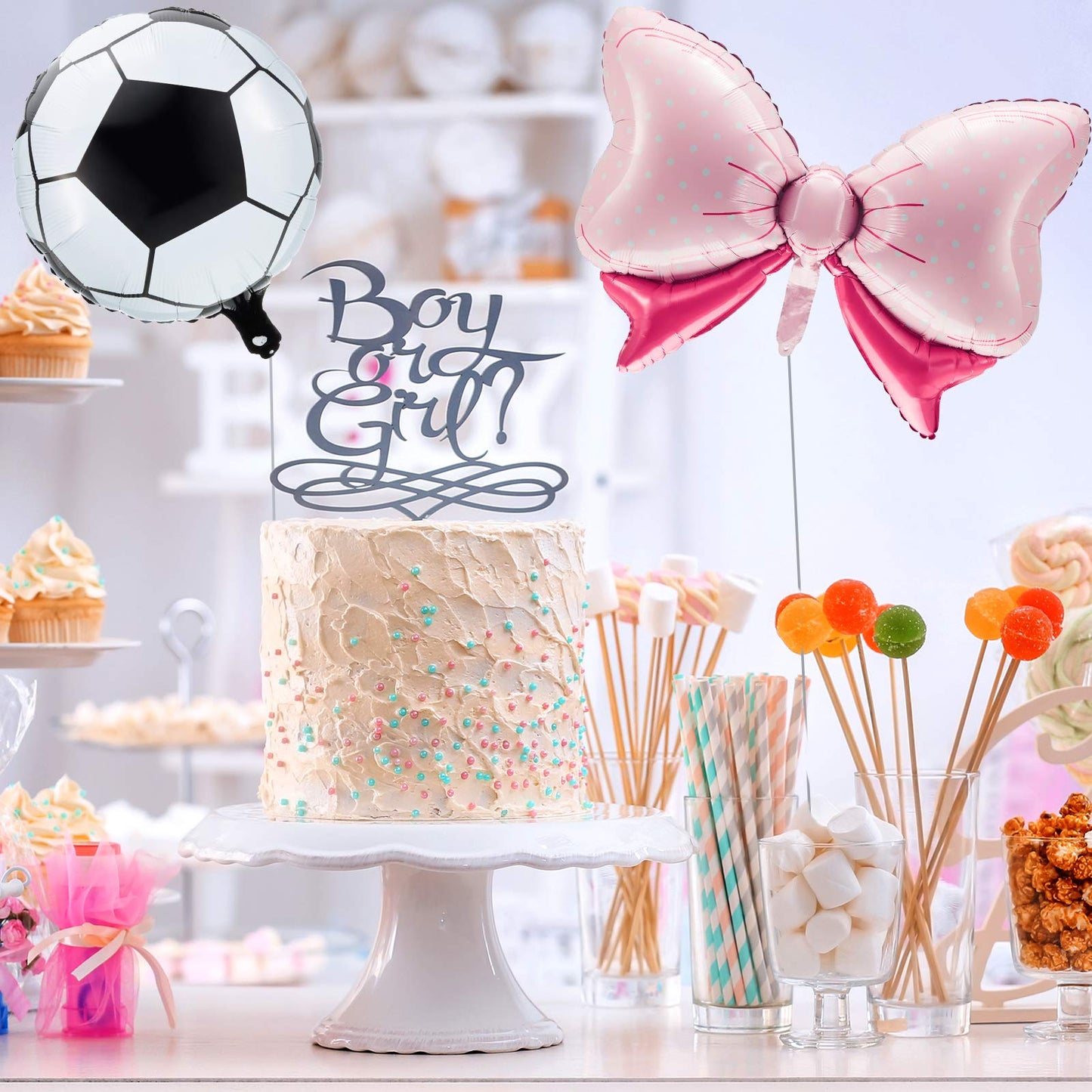 12 Pieces Gender Reveal Soccer Ball Balloons Foil Pink Bow and Soccer