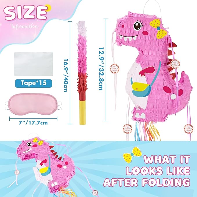 Foldable Dinosaur Piñata Pull String Dinosaur Birthday Party