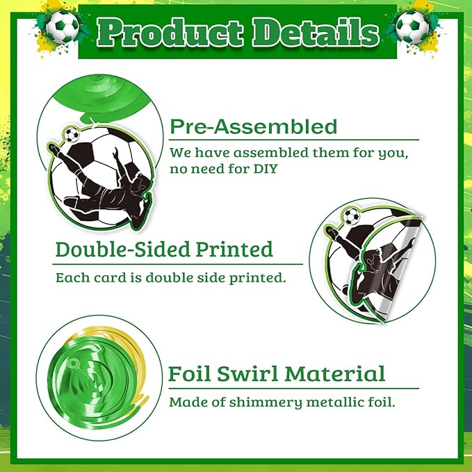 Soccer Hanging Swirls - 30 Pcs Soccer Party Decorations Ceiling