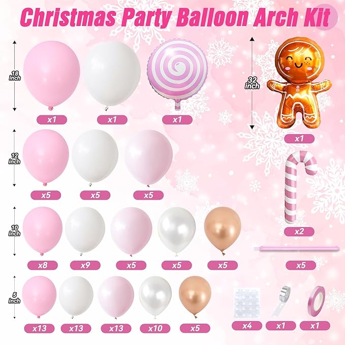 Pink Christmas Balloon Arch Kit Pearl White Pink Rose Gold Balloons
