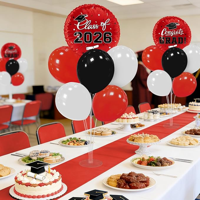 Graduation Decorations - 4 Set Balloon Stands, Class of 2026 Congrats