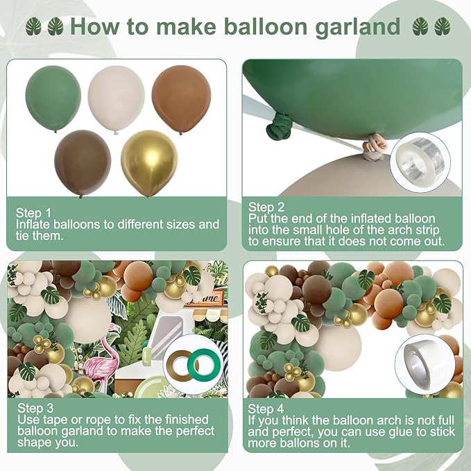 PERPAOL 148pcs Woodland Safari Jungle Wild One Balloon Garland Arch