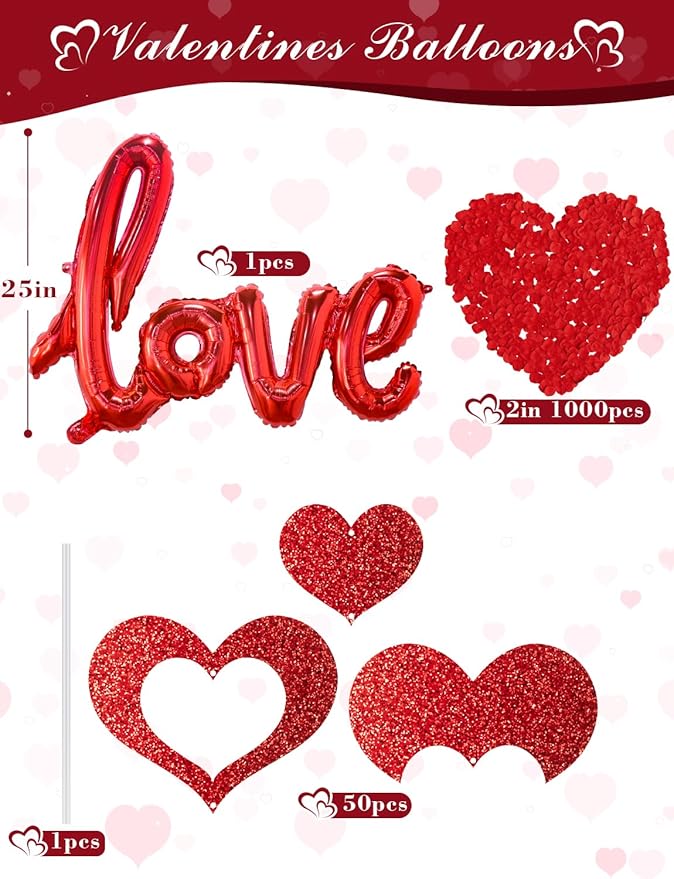 Valentines Day Decorations Set Red Heart Balloons with Love Balloon