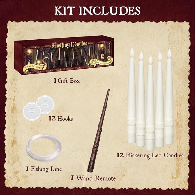 Halloween Decorations Floating Candles with Wand 12 Pcs Magic