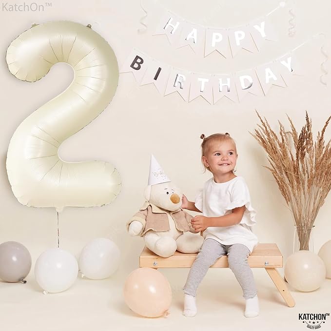 KatchOn Cream White Number 2 Balloon - 40 Inch, 2nd Birthday Party