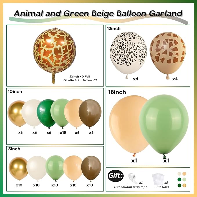 Jungle Safari Balloon Arch Garland Kit Sage Olive Green Brown Beige