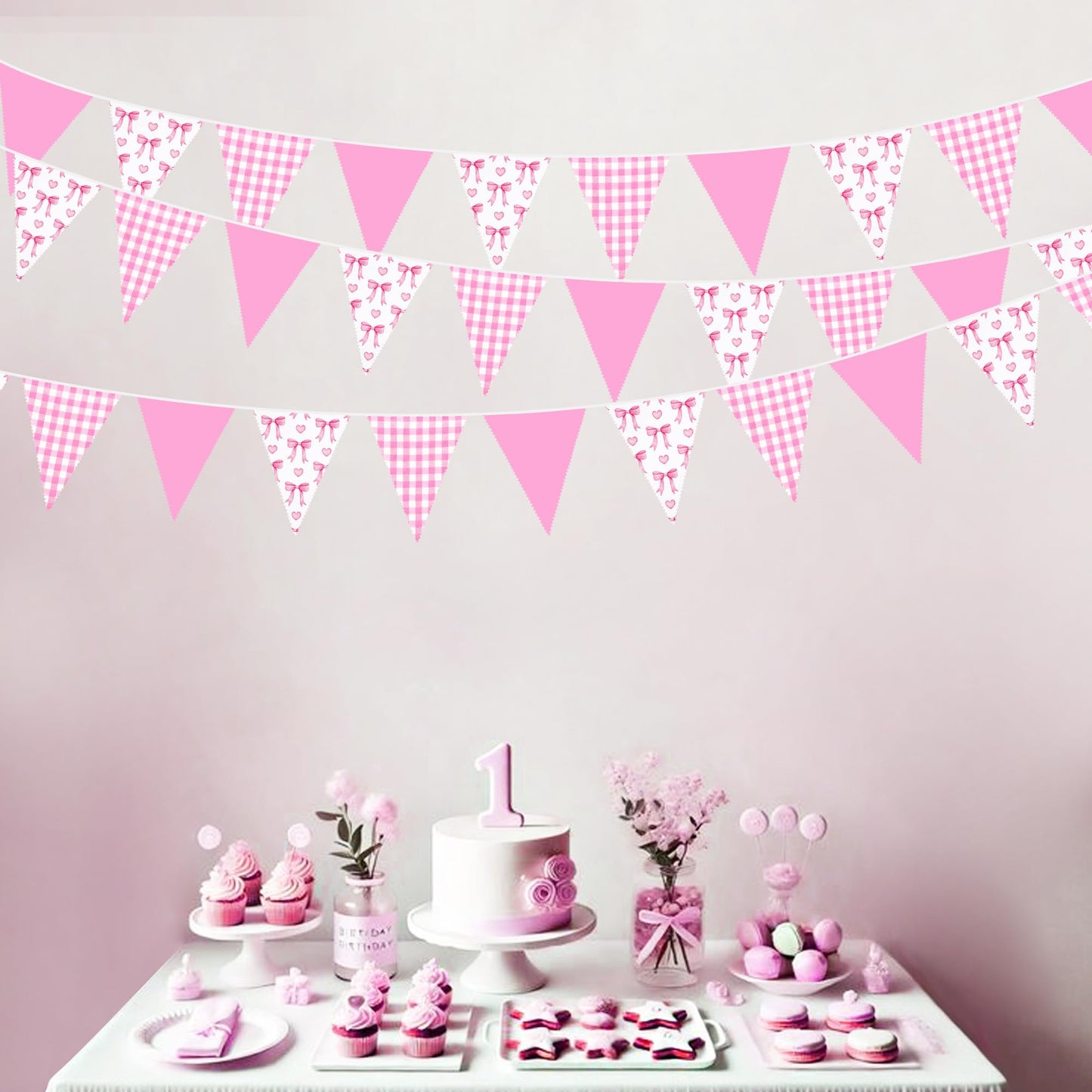 32Ft Coquette Bow Party Decorations Hot Pink Bow Pennant Banner Fabric