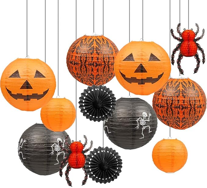 12Pcs Halloween Hanging Decorations Paper Lanterns Jack O' Lantern