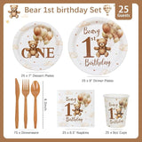 Beary First 1st Birthday Decorations Boy Plates Set 175pcs Teddy