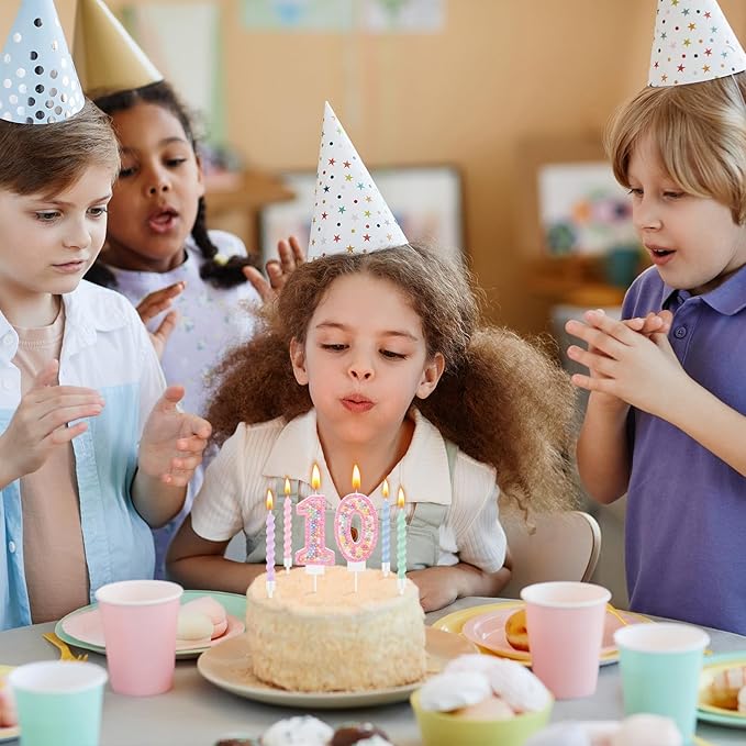 MTLEE Number 10 Birthday Candle with 12 Pcs Spiral Candles for Girls M