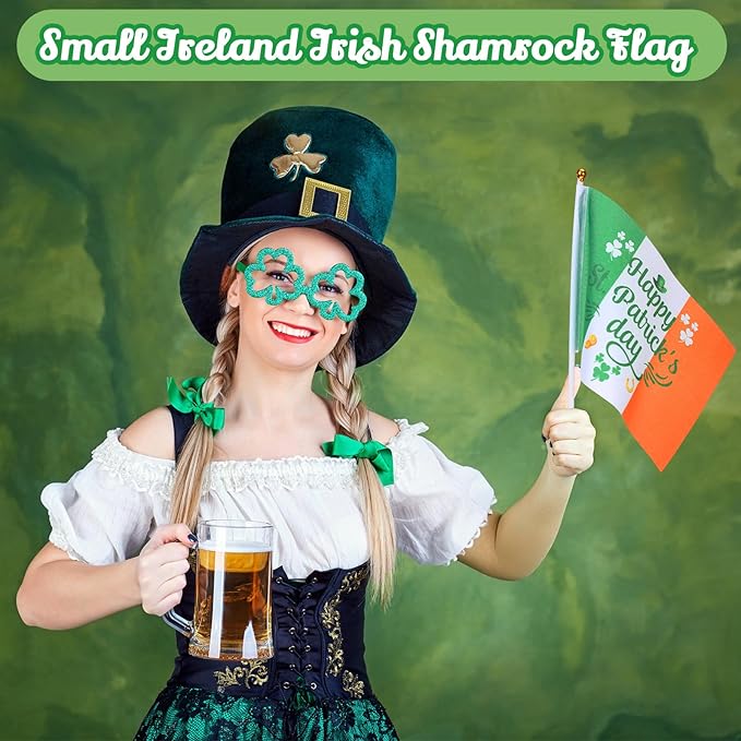 Outus 30 Pcs St Patricks Day Stick Flags Decorations Small Mini