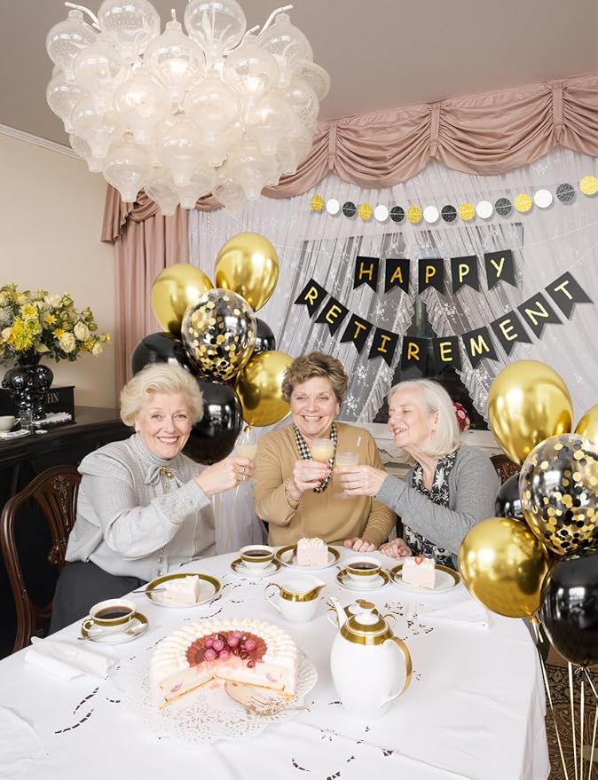 Retirement Party Decorations for Men and Women Black and Gold Happy