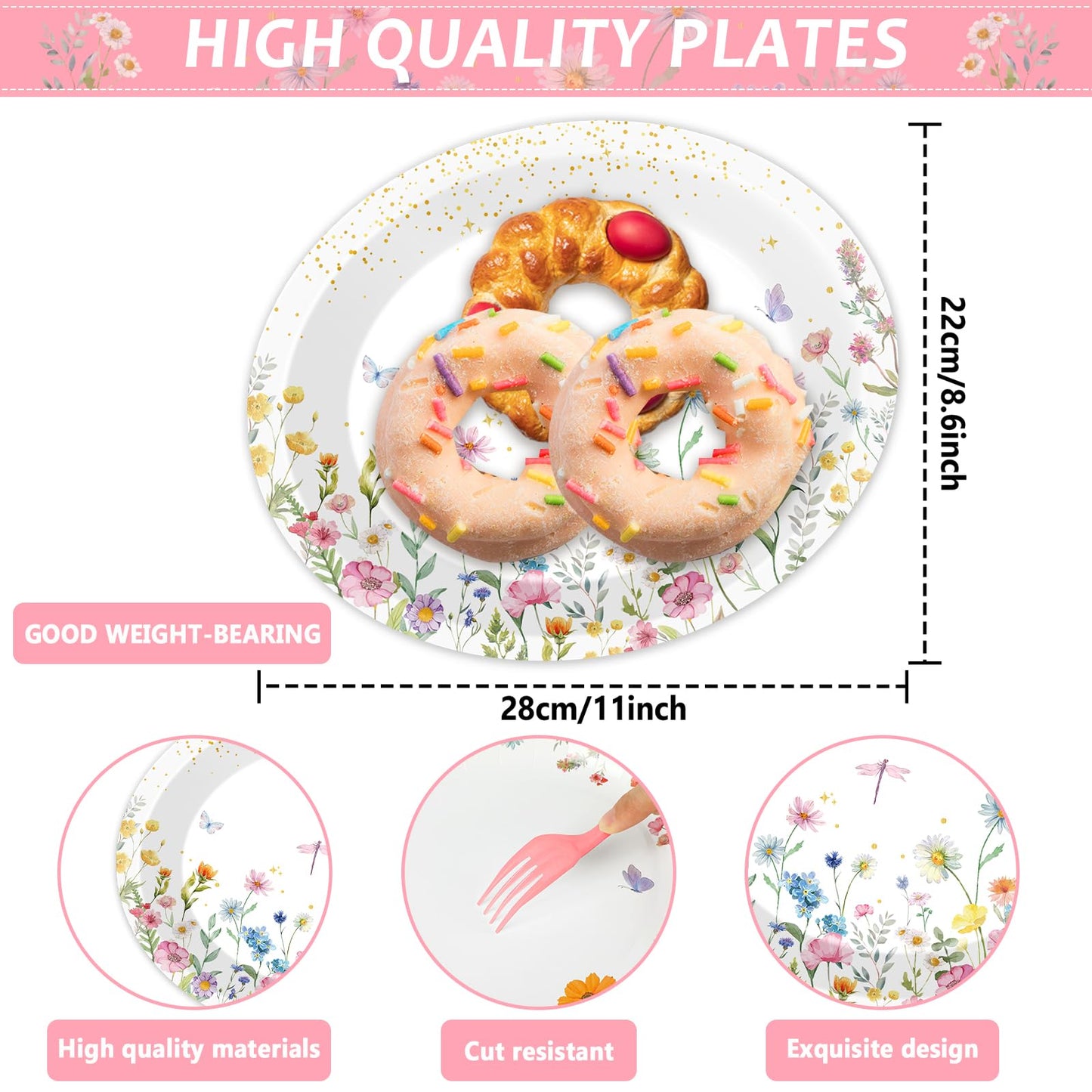 QOUBAI Wildflower Oval Plates and Napkins Floral Paper Platters