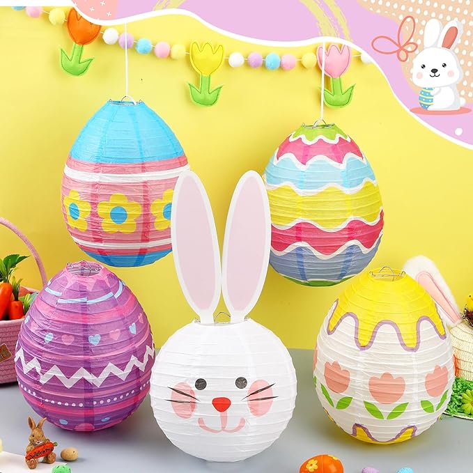 12 Pieces Pastel Paper Lanterns 8 Styles of Easter Egg Lanterns 4