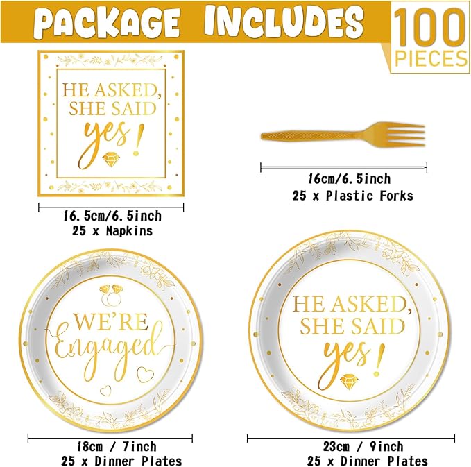 100Pcs Happy Engagement Party Decorations Engaged Tableware Set She