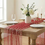 Artoid Mode Red Gold Gauze Table Runner 59x120 Inch 10FT, Glitter