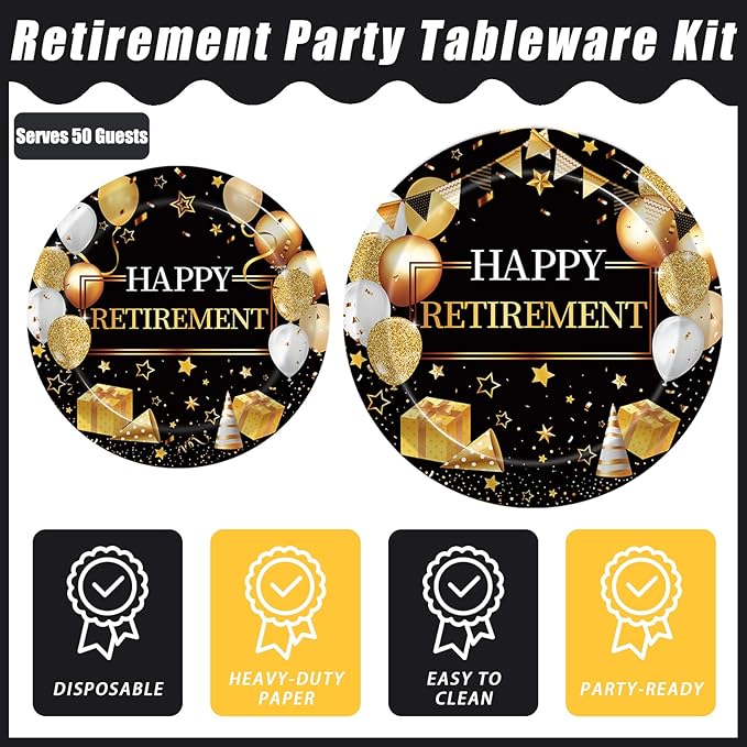 200 Pcs Retirement Party Plates and Napkins Set Happy Retirement