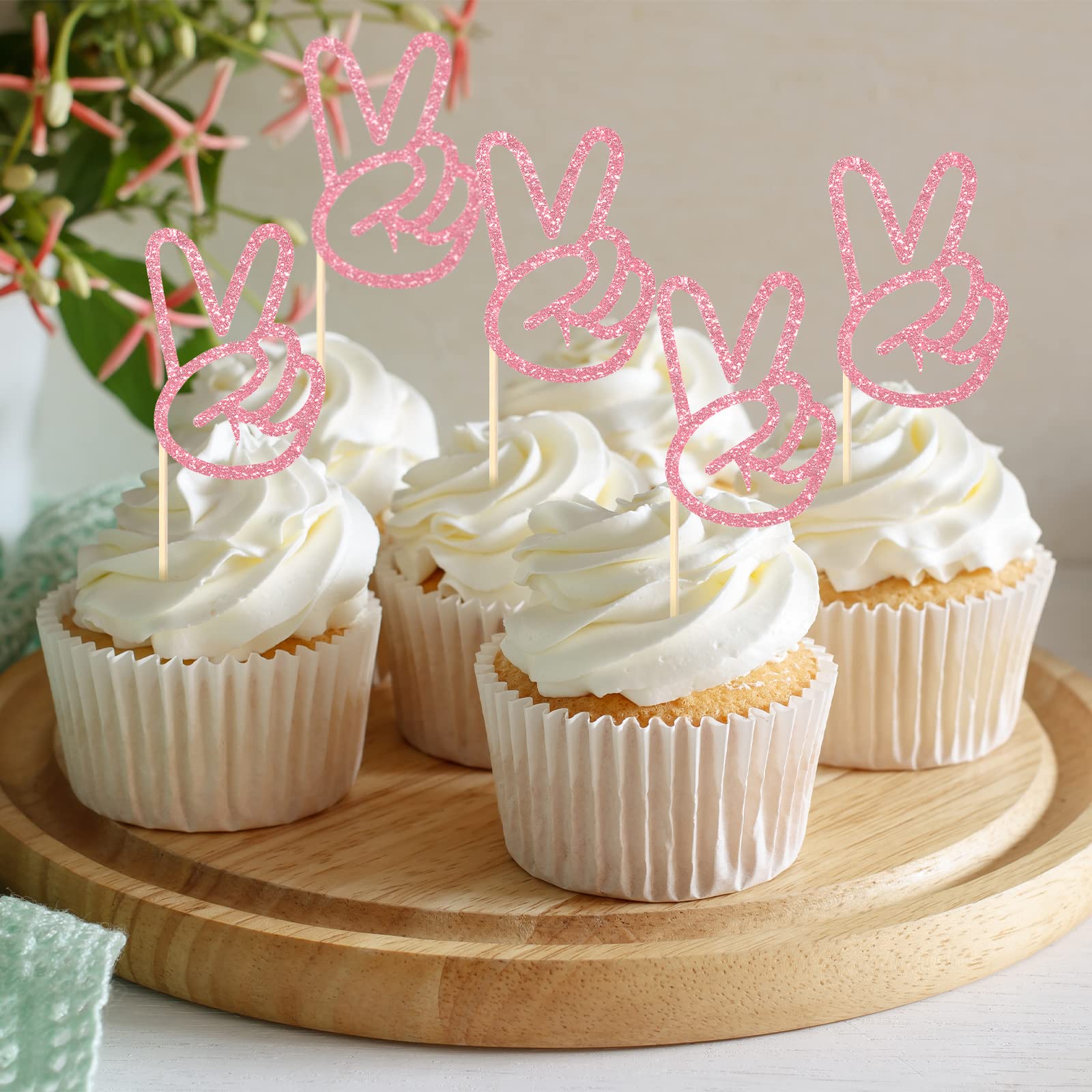Spakon 24 Pcs Peace Sign Cupcake Toppers Glitter Peacekeeper Cupc Rose