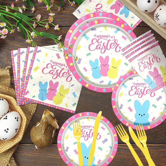 Easter Party Supplies 142Pcs Easter Party Plates Napkins Tablecloths