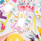 Pastel Dinosaur Plates and Napkins Girl Dino Pink & Purple Three Rex