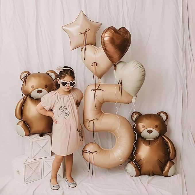 Nude 2 Balloons Set, 40 Inch Retro Apricot Foil Number 2 Balloon Boho