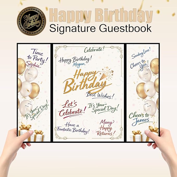 CosiCosi Black and Gold Birthday Decorations, Guest Sign-In Book