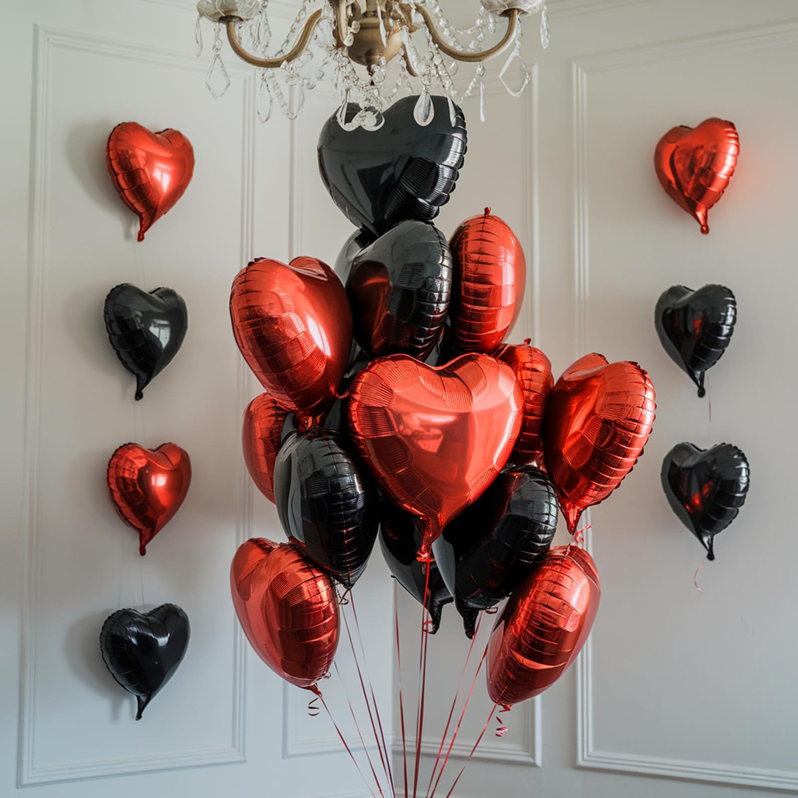 Red Black Heart Balloons, 19PCS Black and Red Heart Shape Balloon