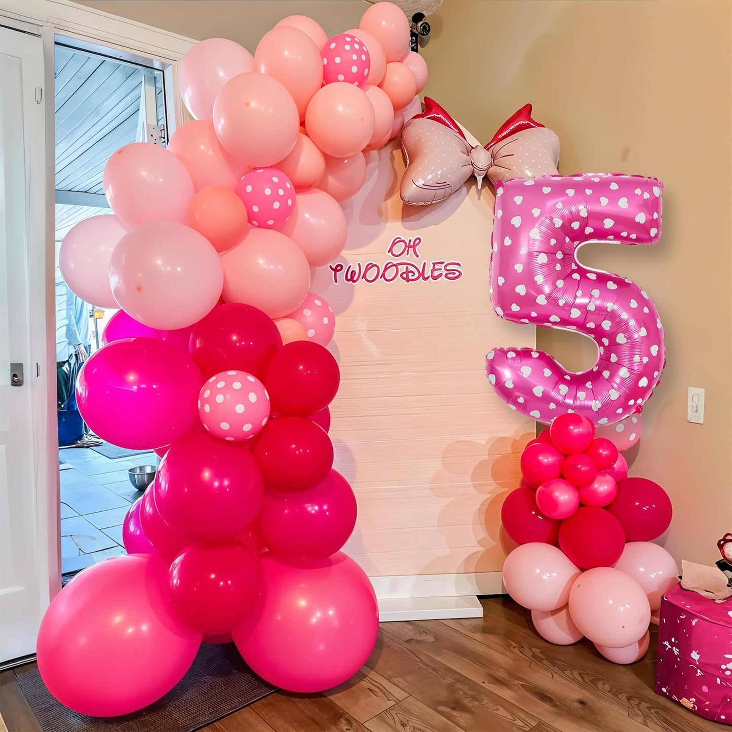 Pink 5th Birthday Balloons Decorations, Hot Pink Rose Polka Dots
