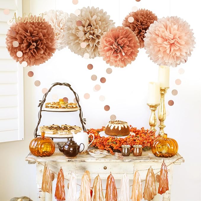 AOBKIAT Boho Wedding Decorations Set,28 PCS Dusty Brown Tissue Paper