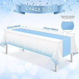 MASHAN 3Pcs White and Light Blue Tablecloth Party Decorations,Plastic