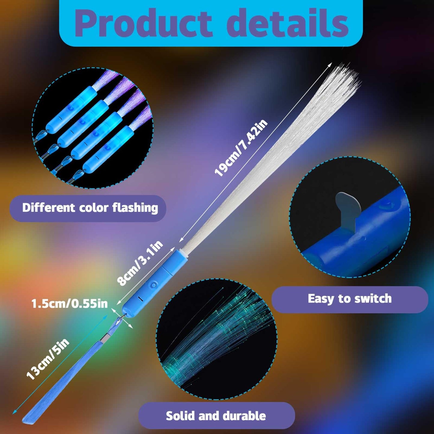 Zhanmai 24 Pieces Upgraded Glow Fiber Wands Sticks K-pop Concert LED