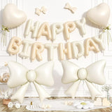 Beige Happy Birthday Balloon Banner, 38Inch Bow Aluminum Foil