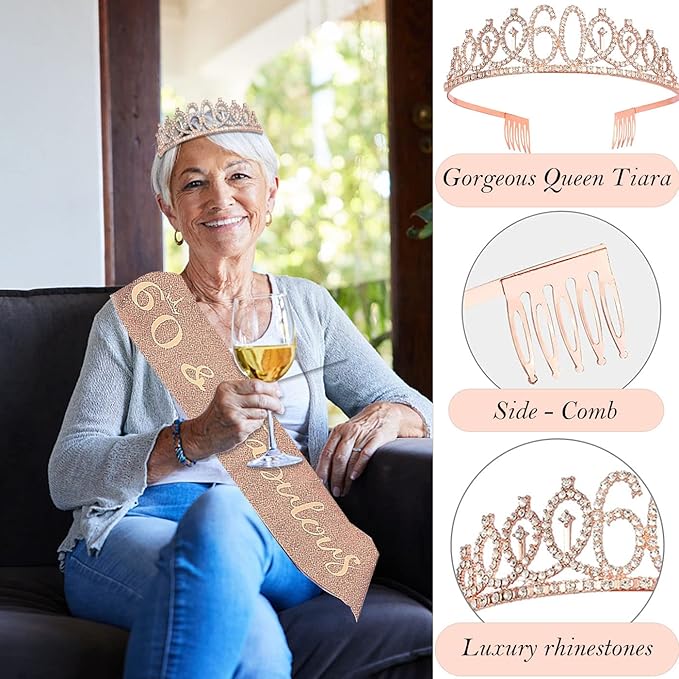60th Birthday Decorations for Woman 60th Birthday Sash and Crown