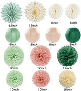 Sage Green Pink Beige Boho Party Decorations Streamers 14pcs Rustic