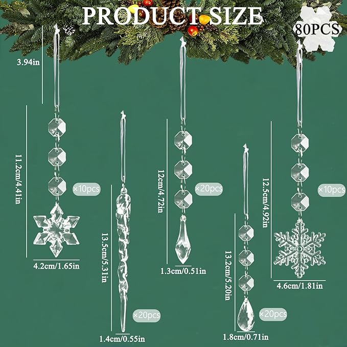 80pcs Christmas Tree Decoration Crystal Ornaments - Acrylic Christmas