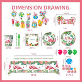 167Pcs Hawaiian Aloha Party Decorations Flamingo Party Plates