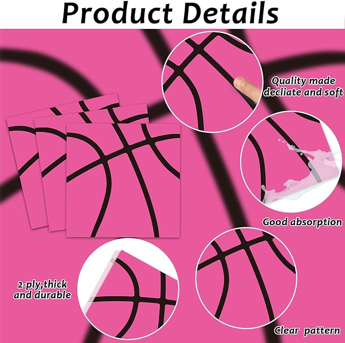 96 Pcs Pink Basketball Party Supplies Paper Plates Napkins
