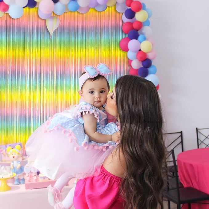 Pastel Rainbow Foil Fringe Curtain Streamers Party Backdrop Foil