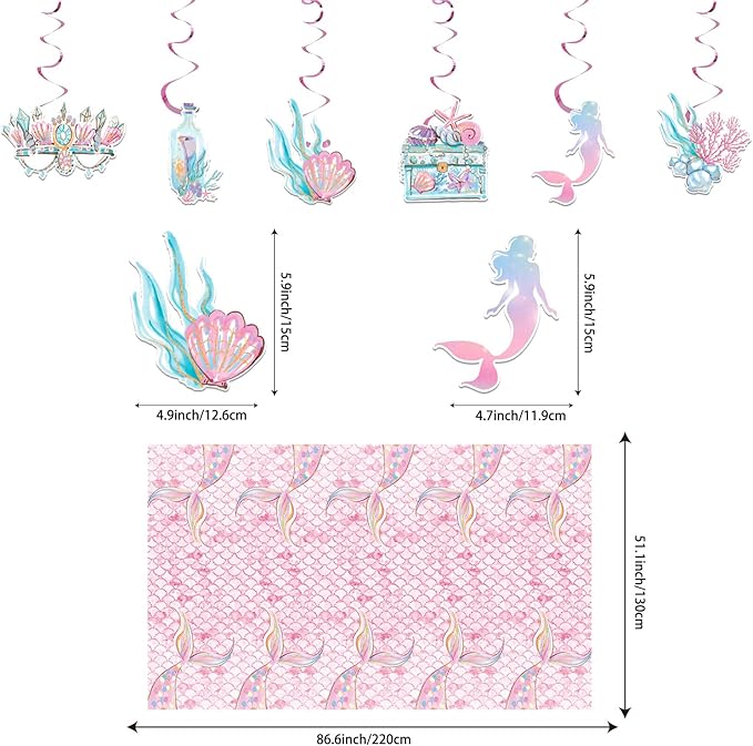 175PCS Mermaid Party Decorations Mermaid Theme Party Supplies Plates